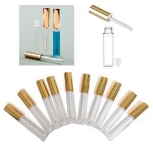 10 Plastic PET Lip Gloss Bottles 10ML Balm Container Clear Stopper Gold Lot