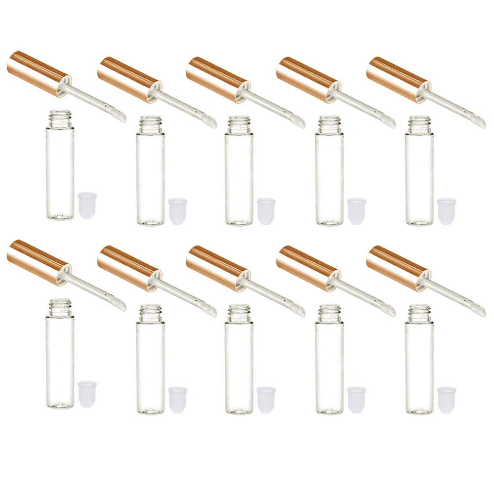 10 Plastic PET Lip Gloss Bottles 10ML Balm Container Clear Stopper Gold Lot
