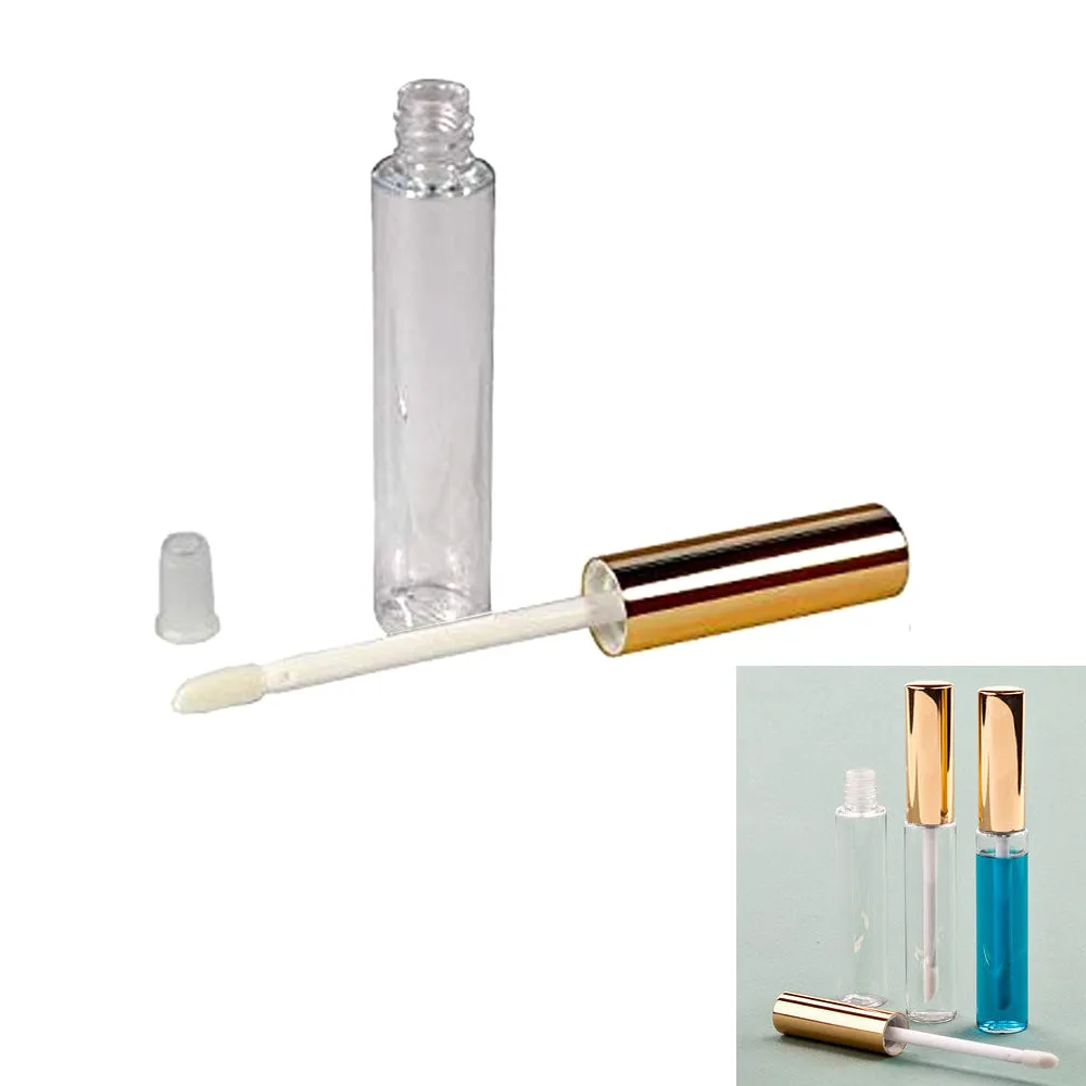 10 Plastic PET Lip Gloss Bottles 10ML Balm Container Clear Stopper Gold Lot