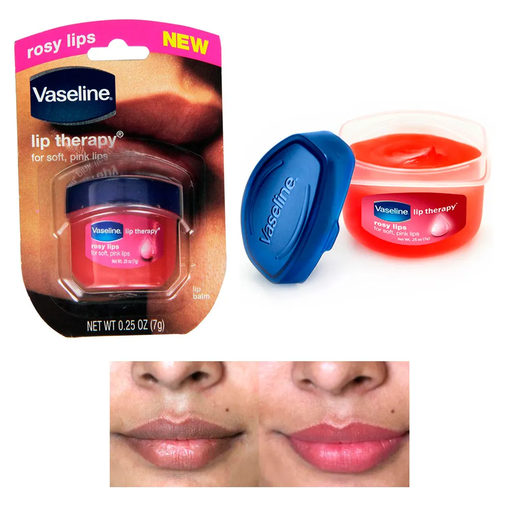 10 Vaseline Therapy Lip Balms 0.25 Oz Rosy Flavor Locks Moisture Jelly Mini Jar
