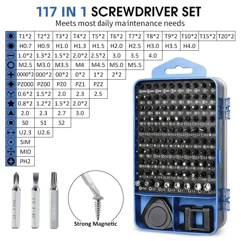 117 in 1 Magnetic Screwdriver Set for Repairing 98 Bits for Iphone Camera Piece