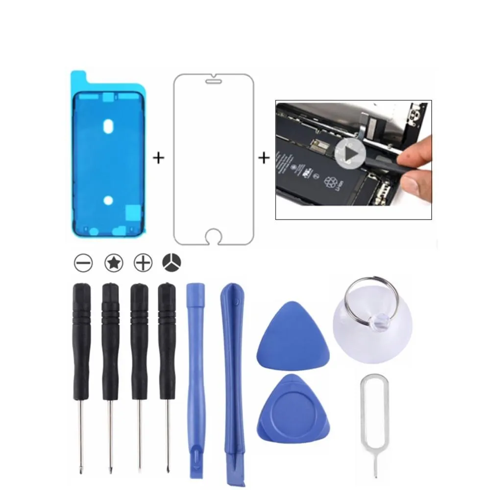 12-piece Repair Kit with Screwdrivers Teardown Rods Triangles Eject Pin Chuck Sticker and Tempered Glass