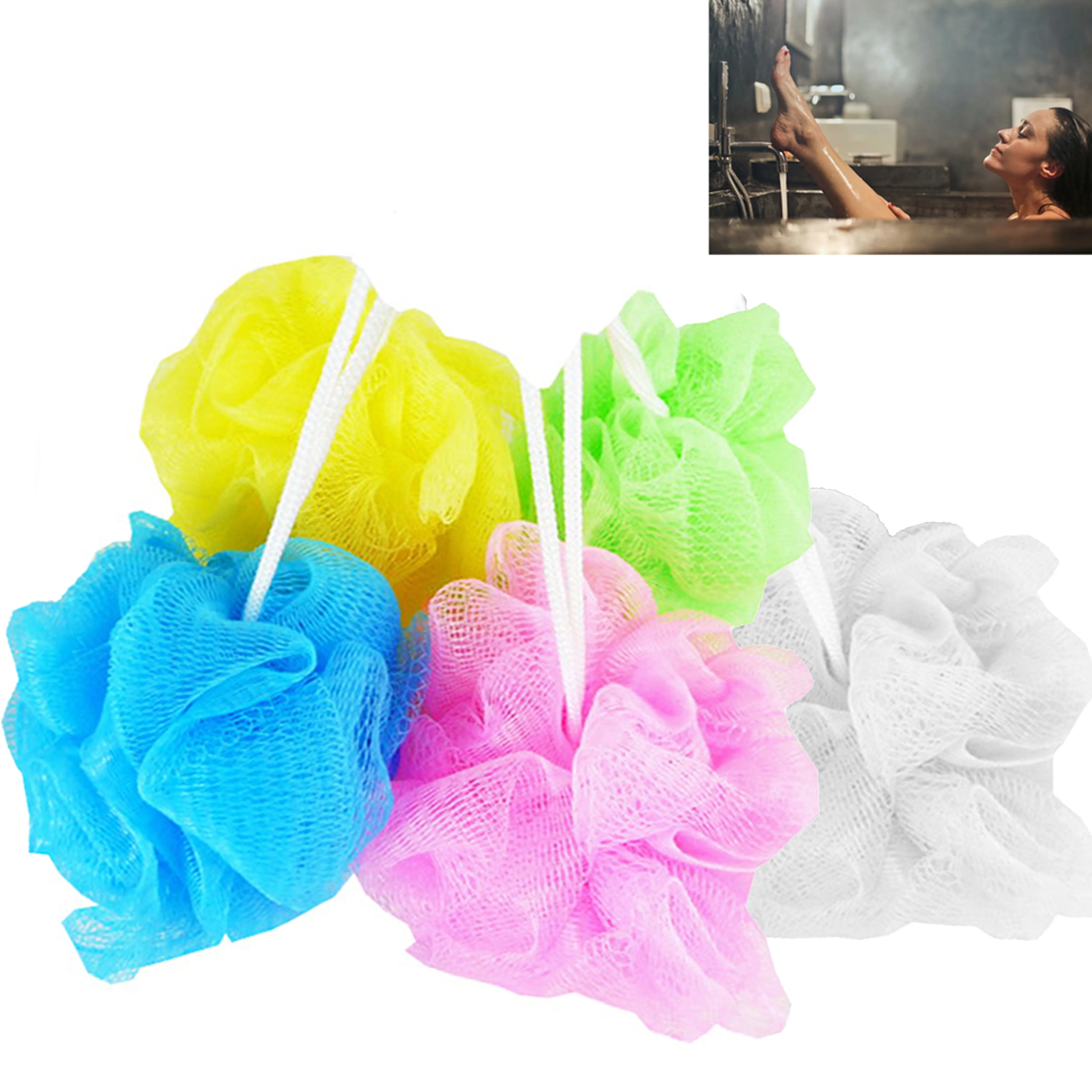 2 Bath Sponges Luffah Puff Shower Nylon Mesh Scrubber Exfoliating Body Massage
