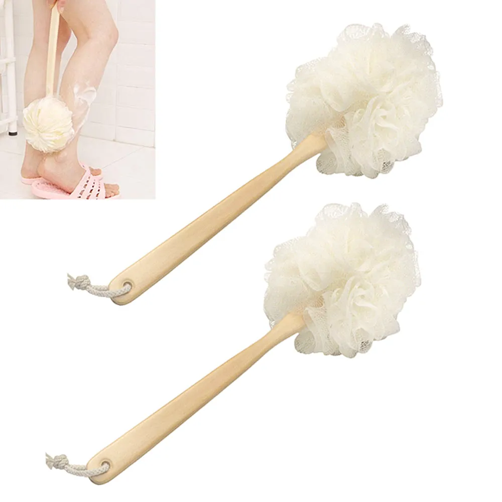 2 Exfoliating Bath Back Scrubber Long Handle Loofah Sponge Body Brush Spa Shower