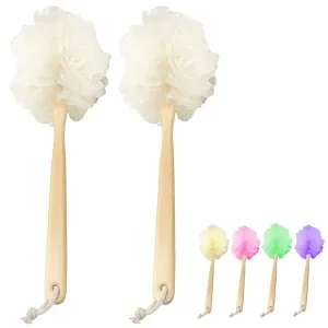 2 Exfoliating Bath Back Scrubber Long Handle Loofah Sponge Body Brush Spa Shower