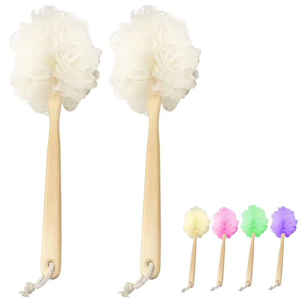 2 Exfoliating Bath Back Scrubber Long Handle Loofah Sponge Body Brush Spa Shower