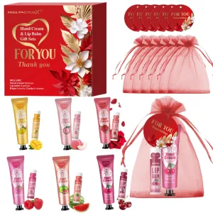 24 Piece Bulk Lip Balm & Hand Cream Set With Thank You Card & Red Gauze Bag