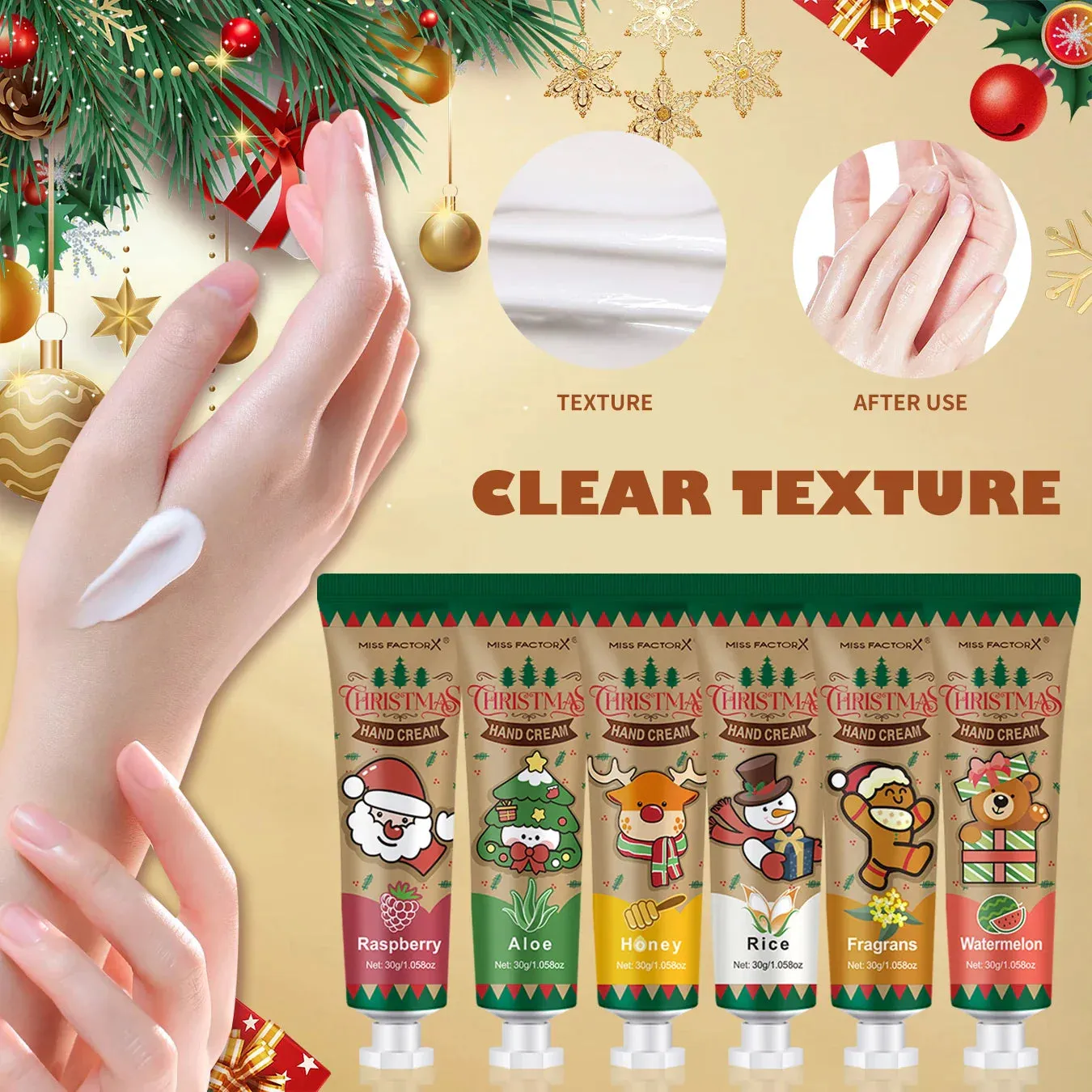 6 Piece Christmas Gift Set Hand Cream Lip Balm Cards & Bags
