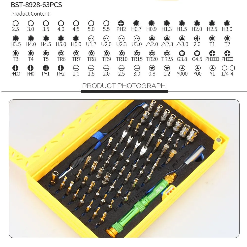 63-piece Magnetic Screwdriver Set by Best Bst - Professional Bit Driver Kit