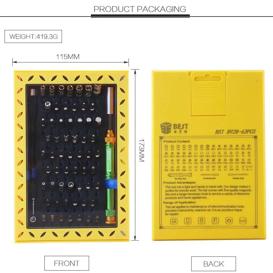 63-piece Magnetic Screwdriver Set by Best Bst - Professional Bit Driver Kit