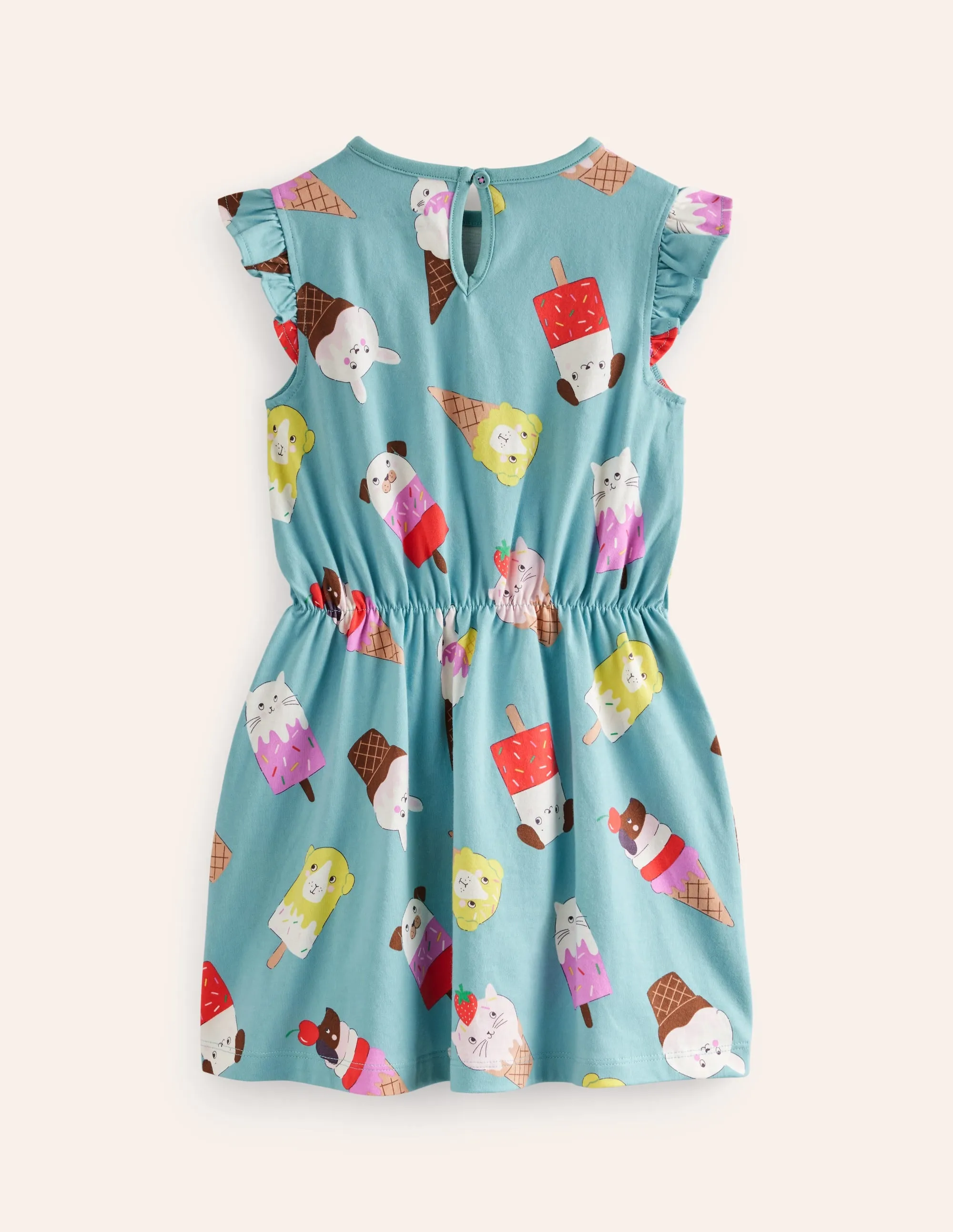 Frill Sleeve Jersey Dress-Aqua Sea Ice Creams