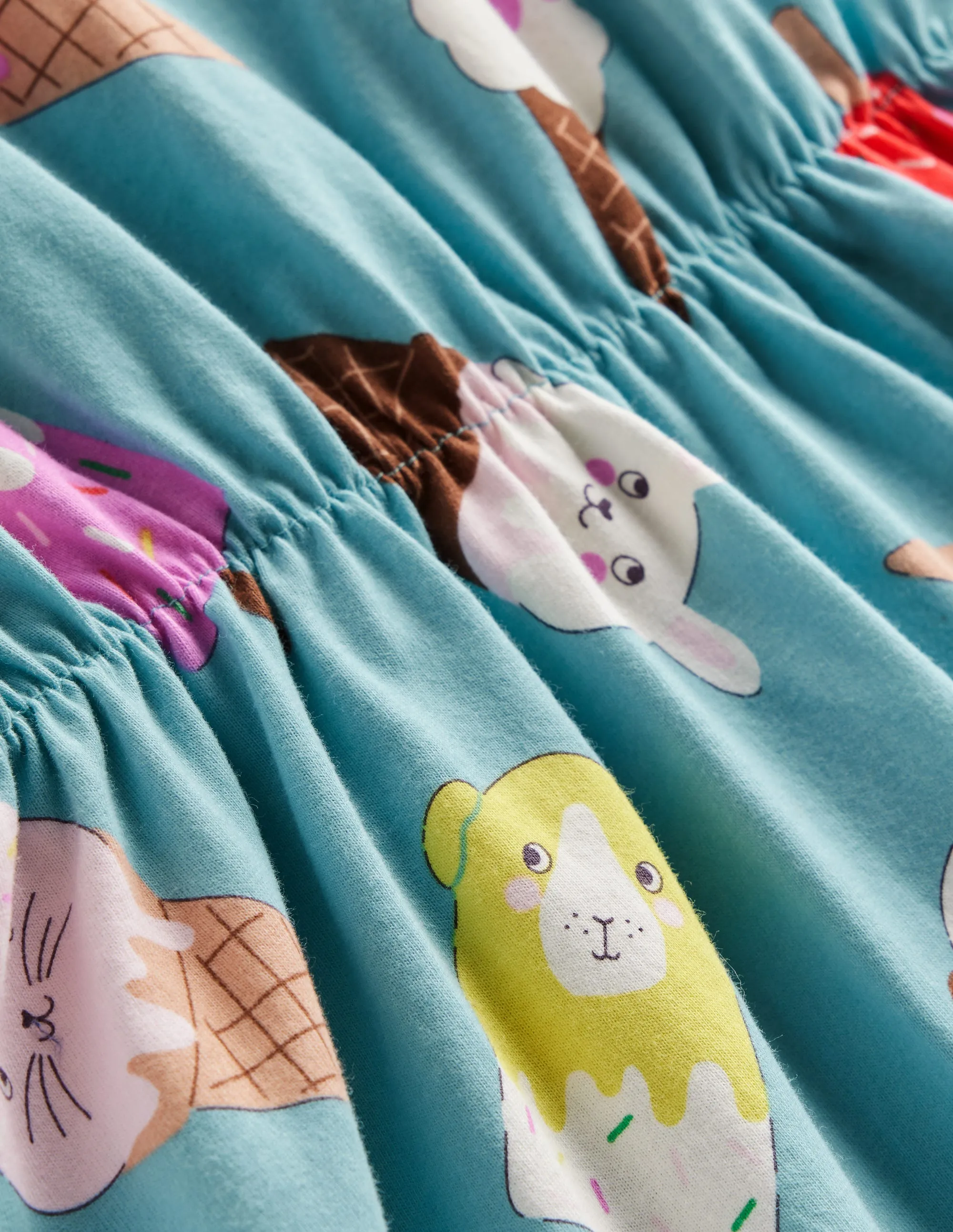 Frill Sleeve Jersey Dress-Aqua Sea Ice Creams