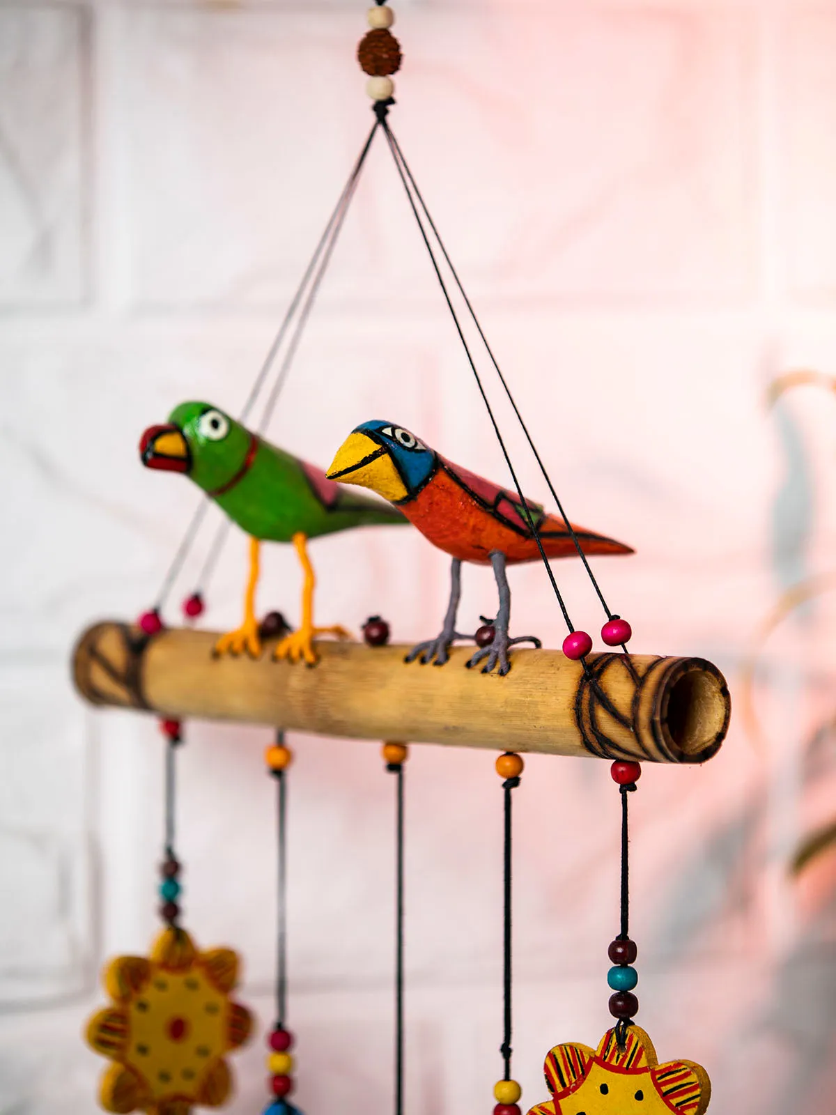 Handcrafted Wooden Birds And Bells Wind Chime