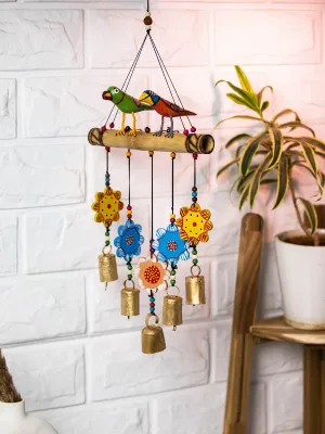 Handcrafted Wooden Birds And Bells Wind Chime